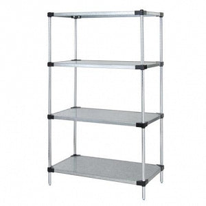 Quantum Storage Systems Stainless Steel Shelving Starter Kits with 4 Solid Shelves - 14"W x 36"L x 54"H Stainless Steel Starter Kit with 4 Solid Shelves - WRS4-54-1436SS