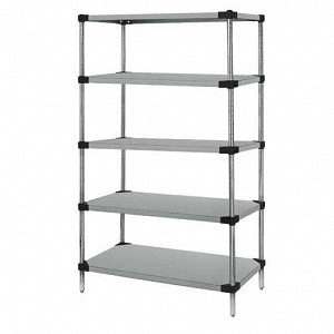 Quantum Storage Systems Stainless Steel Starter Kit with 5 Solid Shelves and 4 Posts - 14"W x 72"L x 54"H Stainless Steel Shelf Starter Kit with 5 Solid Shelves - WRS5-54-1472SS