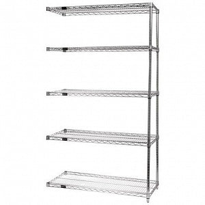 Quantum Storage Systems Stainless Steel Add-On Kits with 5 Solid Shelves and 2 Posts - 18" x 60" Stainless Steel Add-On Kit with 5 Shelves and a 54" Post - AD54-1860S-5