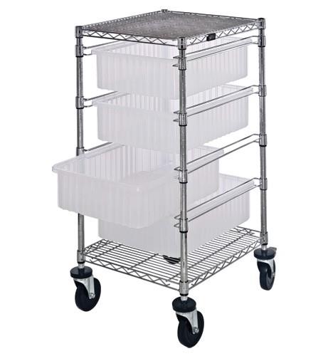 Single Bay Bin Cart with 4 Clear Bins, 21" x 24" x 45"