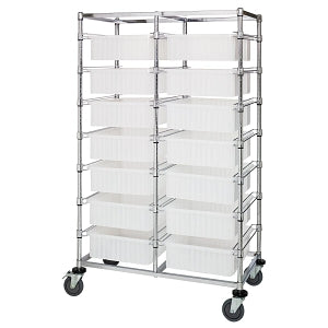 Quantum Storage Systems Bin Carts - Double Bay Bin Cart with 14 Clear Bins, 24" x 40" x 69" - BC214069M1DCL