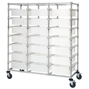 Quantum Storage Systems Bin Cart with Bins - Cart-Triple-Bay, 24" x 60", 21 Clear Bins - BC216069M1TCL