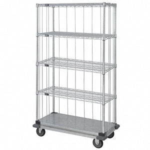 Quantum Storage Systems 3-Sided Carts with 1 Solid and 4 Wire Shelves and Dolly - 3-Sided 18" x 48" x 81" Enclosure Cart with 4 Wire Shelves, 1 Solid Shelf and Dolly Base - MD1848CG47RE-5