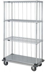 Quantum Storage Systems 3-Sided Carts with 1 Solid and 3 Wire Shelves and Dolly Base - 3-Sided 18" x 60" x 70" Enclosure Cart with 3 Wire Shelves, 1 Solid Shelf and a Dolly Base - MD1860CG46RE