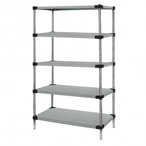 Quantum Storage Systems Galvanized Stainless Steel Starter Kits with 5 Solid Shelves - 14"W x 36"L x 54"H Galvanized Steel Starter Kit with 5 Solid Shelves - WR54-1436SG-5