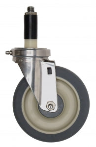 Quantum Storage Swivel Casters - Swivel Caster Stem, Polyurethane, Stainless Steel, 5" x 1-1/4", 2 with Brake, 4/Pack - WR00HS