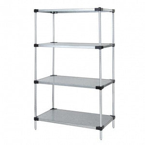 Quantum Storage Systems Galvanized Stainless Steel Starter Kits with 4 Solid Shelves - 14"W x 48"L x 54"H Galvanized Steel Starter Kit with 4 Solid Shelves - WR54-1448SG