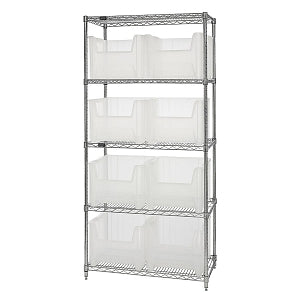 Quantum Storage Systems Clear Giant Bins w / Chrome Shelf - SHELVING, STACK&STOCK, CLEAR VIEW, W/8 CTNR - WR5-800CL