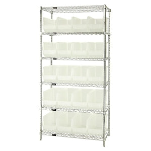 Quantum Storage Systems Clear-View Ultra Stack and Hang Bins and Wire Shelving Systems - 18" x 36" x 74" Wire Shelving with 6 Shelves and 20 Clear-View Ultra Stack-and-Hang Bins - WR6-265CL