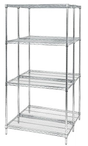 Quantum Storage Systems Shelving Unit Starter Kits - Wire Shelving Starter Kit, 4 Shelf, Chrome, 12" x 42" x 63" - WR631242C