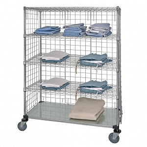 Quantum Storage Systems 3-Sided Linen Carts with 1 Solid and 4 Wire Shelves - 3-Sided 24" x 36" x 69" Linen Cart with 4 Wire Shelves and 1 Solid Shelf - WRCS4-63-2436EP-5