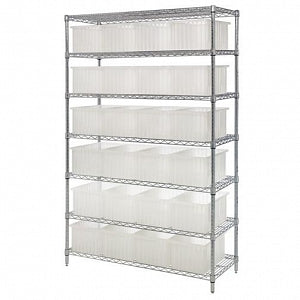 Quantum Storage Systems Clear Divide Bins w / Chrome Shelf - WIR SHL, CLRVIEW, 18X48, W/36 DIV GRID CNTR - WR9-92060CL