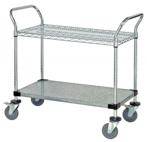 Quantum Storage Systems Chrome Wire Utility Carts - Mobile Utility Cart, 1 Wire Shelf, 1 Solid Shelf, 18" W x 36" L x 37.5" H - WRC18362CG