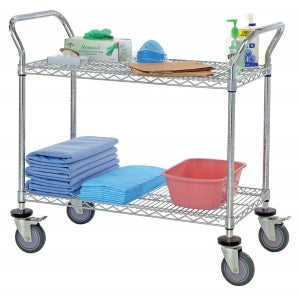 Quantum Storage Chrome Wire Utility Cart - Mobile 18" x 36" x 37.5" Cart with Two Chrome Wire Shelves - WRC18362