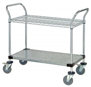 Quantum Storage Mobile Solid Shelf Utility Cart - Mobile 18" x 36" x 37.5" Utility Cart with One Solid and 2 Wire Shelves - WRC18363CG