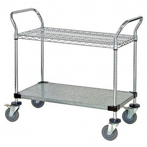 Quantum Storage Systems Chrome Wire Utility Carts - Mobile Utility Cart, 1 Wire Shelf, 1 Solid Shelf, 18" W x 42" L x 37.5" H - WRC-1842-2CG