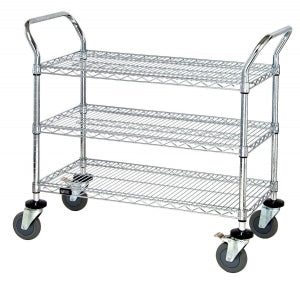 Quantum Storage Chrome Wire Utility Cart - Mobile 18" x 42" x 37.5" Cart with Three Chrome Wire Shelves - WRC18423