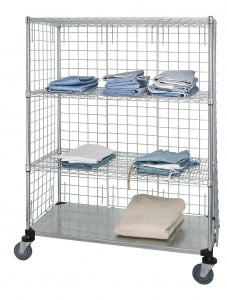 Quantum Storage Systems 3-Sided Linen Carts with 1 Solid and 3 Wire Shelves - 3-Sided 24" x 48" x 69" Linen Cart with 3 Wire Shelves and 1 Solid Shelf - WRCS4632448EP