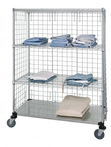 Quantum Storage Systems 3-Sided Linen Carts with 1 Solid and 3 Wire Shelves - 3-Sided 24" x 60" x 69" Linen Cart with 3 Wire Shelves and 1 Solid Shelf - WRCS4632460EP