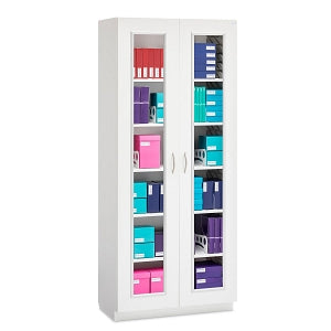 Solaire Medical Solaire Preconfigured Cabinets - Evolve Preconfigured Cabinet with Glass Door and 5 Compartment Shelves in White, 19.25" D x 36" W x 84" H - SEC1936TGDS