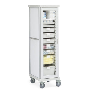 Solaire Medical Roam 1 Carts with Glass Door - Roam 1 Counter-Height General Storage Cart with Right-Hinge Glass Door, White, 20" W x 28.75" D x 75.25" H - SR1GRGS