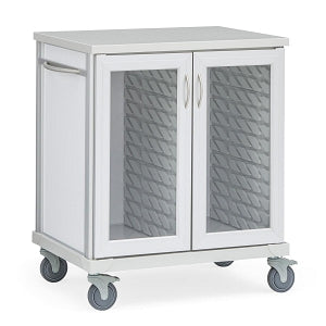 Solaire Medical Roam 2 Carts with Glass Doors - Roam 2 Counter-Height Supply Cart with Glass Doors and Center Column, White, 40.75" W x 28.75" D x 44.25" H - SR2CG