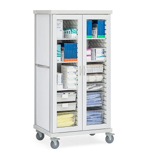 Solaire Medical Roam 2 Carts with Glass Doors - Roam 2 Arthroscopy Cart with Glass Doors, White, 40.75" W x 28.75" D x 75.25" H - SR2GAR