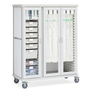 Solaire Medical Roam 3 Carts with Glass Doors - Roam 3 7-Cue Catheter and Supply Cart with Glass Doors, White, 60.25" W x 28.75" D x 75.25" H - SR3G7CG