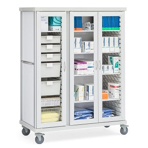 Solaire Medical Roam 3 Carts with Glass Doors - Roam 3 GI Staple Cart with Glass Doors, White, 60.25" W x 28.75" D x 75.25" H - SR3GGI