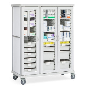 Solaire Medical Roam 3 Carts with Glass Doors - Roam 3 Vascular Cart with Glass Doors, White, 60.25" W x 28.75" D x 75.25" H - SR3GVS