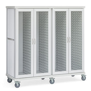 Solaire Medical Roam 4 Carts with Glass Doors - Roam 4 Supply Cart with Glass Doors and 3 Center Columns, White, 77.5" W x 28.75" D x 75.25" H - SR4G