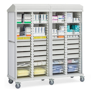 Solaire Medical Roam 4 Carts with Roll-Top Doors - Roam 4 General Storage Cart with Roll-Top Doors, White, 77.5" W x 28.75" D x 81" H - SR4RGS