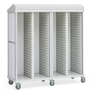 Solaire Medical Roam 4 Carts with Roll-Top Doors - Roam 4 Supply Cart with Roll-Top Doors and 3 Center Columns, White, 77.5" W x 28.75" D x 81" H - SR4R