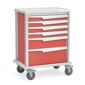 Solaire Medical Tempo Procedure Carts - Tempo 27 Procedure Cart with Four 3", One 6" and One 9" Drawer, Red, 29.5" W x 21" D x 39.25" H - ST27R6