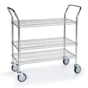 Tarrison Products Ltd Chrome Utility Carts with U-Shaped Chrome Handles - U-Shaped Polyseal Utility Cart with 3 Shelves, 18" x 30" - UC18303Z-3"/(4)DB