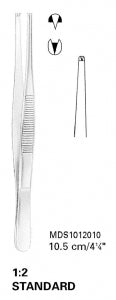 Medline Standard Tissue Forceps - 4.5" (11 cm) Straight Standard Tissue Forceps with 1 x 2 Teeth - MDS1012011