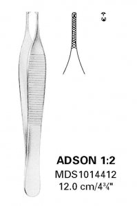 Medline Adson Tissue Forceps - Adson Tissue Forceps, 1 x2 Teeth, 4.75", Cross Serration - MDS1014412