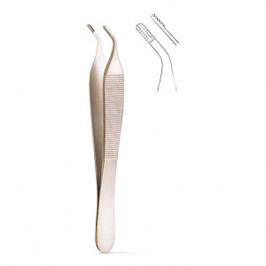 Medline Adson-Brown Tissue Forceps - 4-3/4" (12 cm) Adson-Brown Tissue Forceps with Curved Tips and 9 x 9 Teeth - MDS1018312