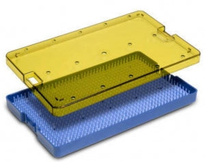 Medline Plastic Sterilization Trays - 10" x 6" x .75" Single Level Plastic Sterilization Tray with Mat and Lid - MDS1038S