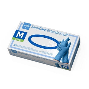 Medline SensiCare Extended Cuff Nitrile Exam Gloves - SensiCare Exam Glove, Nitrile, Extended Cuff, Size M - MDS1285