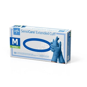 Medline SensiCare Extended Cuff Nitrile Exam Gloves - SensiCare Exam Glove, Nitrile, Extended Cuff, Size M - MDS1285