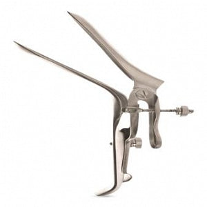 Medline Graves Side Open Vaginal Speculums - Medium Right Side Open Coated Graves Vaginal Speculum with 10 cm x 4 cm 45° Angle Blades - MDS1520760