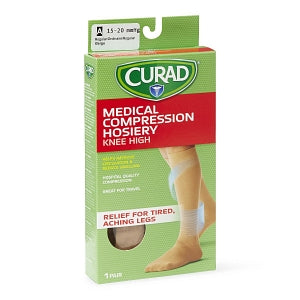 Medline CURAD Knee-High Compression Hosiery - CURAD Knee-High Compression Hosiery with 15-20 mmHg, Tan, Size A, Regular Length - MDS1700AT