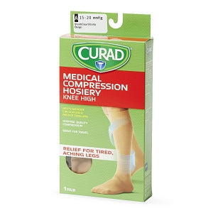 Medline CURAD Knee-High Compression Hosiery - CURAD Knee-High Compression Hosiery with 15-20 mmHg, Tan, Size A, Short Length - MDS1700ATS