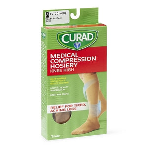 Medline CURAD Knee-High Compression Hosiery - CURAD Knee-High Compression Hosiery with 15-20 mmHg, Tan, Size A, Short Length - MDS1700ATS