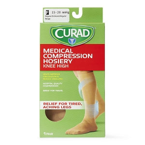 Medline CURAD Knee-High Compression Hosiery - CURAD Knee-High Compression Hosiery with 15-20 mmHg, Tan, Size F, Regular Length - MDS1700FT