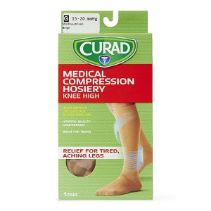 Medline CURAD Knee-High Compression Hosiery - CURAD Knee-High Compression Hosiery with 15-20 mmHg, Tan, Size G, Short Length - MDS1700GTS