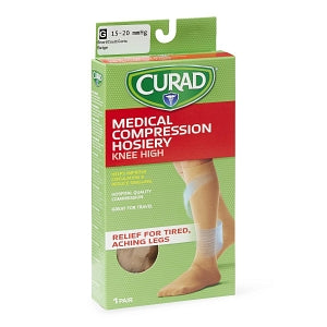 Medline CURAD Knee-High Compression Hosiery - CURAD Knee-High Compression Hosiery with 15-20 mmHg, Tan, Size G, Short Length - MDS1700GTS