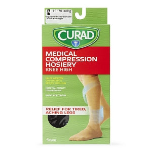 Medline CURAD Knee-High Compression Hosiery - CURAD Knee-High Compression Hosiery with 15-20 mmHg, Black, Size A, Regular Length - MDS1701AB