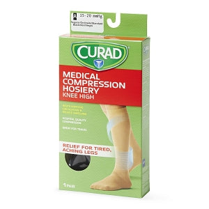 Medline CURAD Knee-High Compression Hosiery - CURAD Knee-High Compression Hosiery with 15-20 mmHg, Black, Size A, Regular Length - MDS1701AB